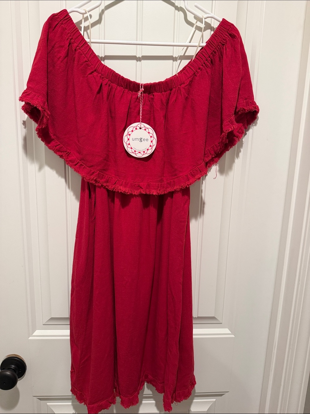 Women’s Umgee Bright Red Off-Shoulder Ruffle Hem Dress
